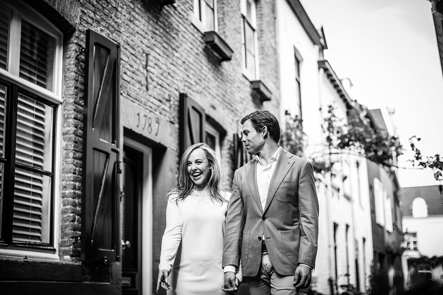 Black and white engagement shoot Netherlands