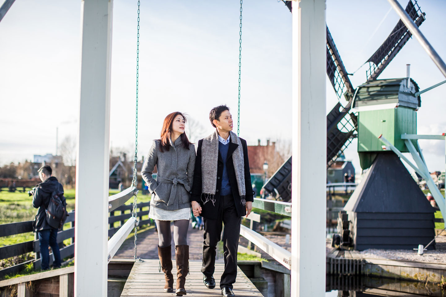Windmills during a prewedding shoot in the Netherlands
