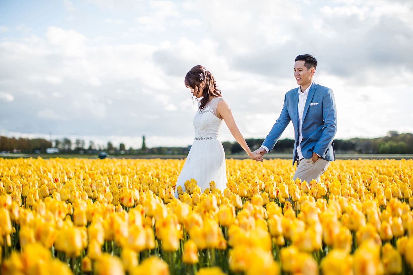 Tulip fields photoshoot of a couple near Amsterdam, the Netherlands