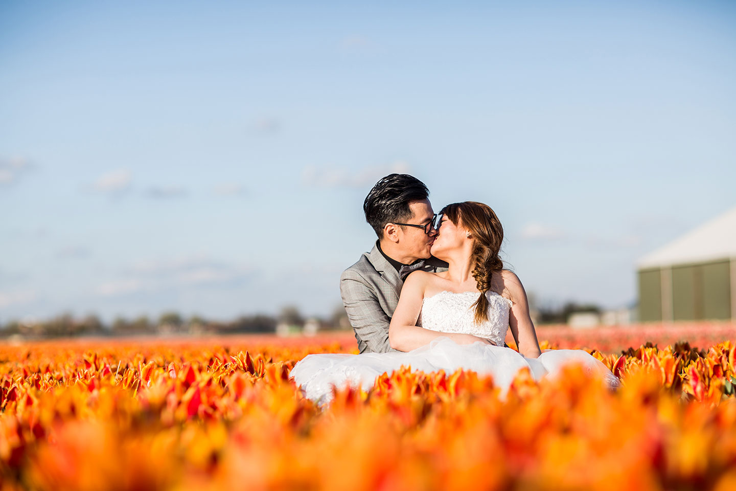 Asian couple in love during their pre-wedding shoot in the Netherlands
