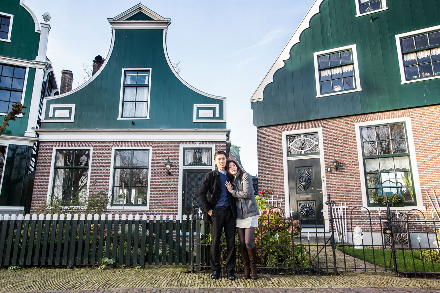 Typical Dutch houses during a pre-wedding shoot in Amsterdam