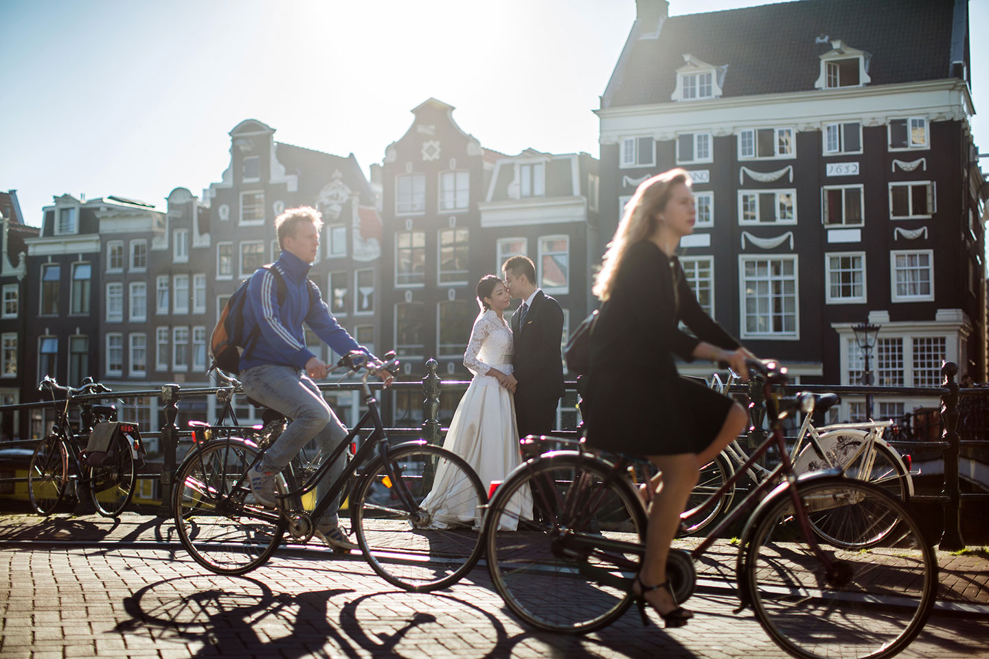 Pre-wedding shoot in the streets of Amsterdam, the Netherlands