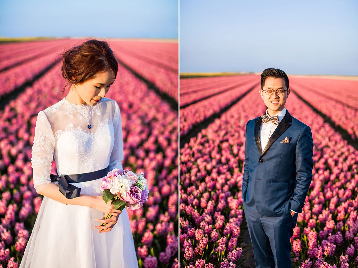 Pink tulip fields prewedding Netherlands