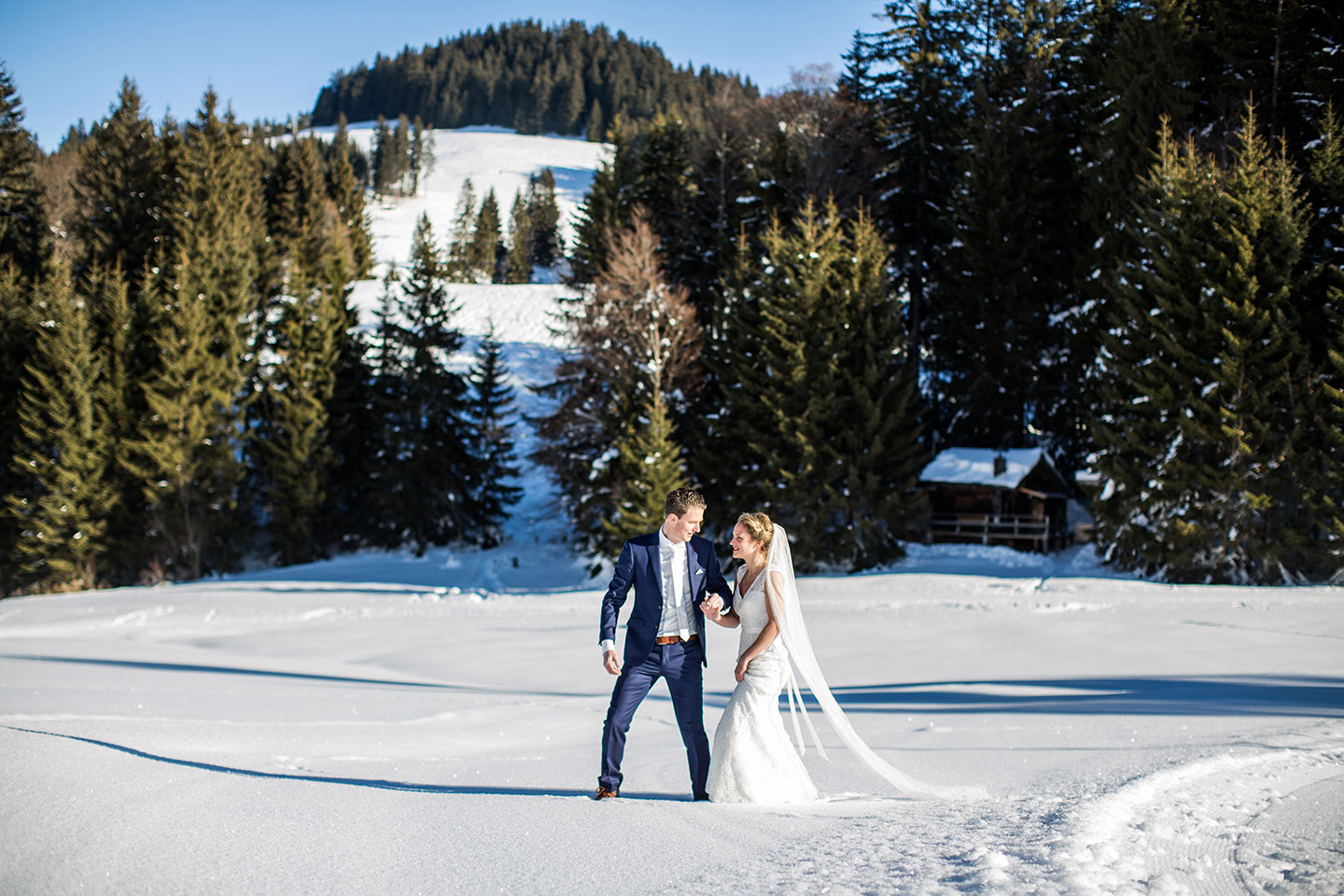 Trouwfotografie in de sneeuw van Oostenrijk