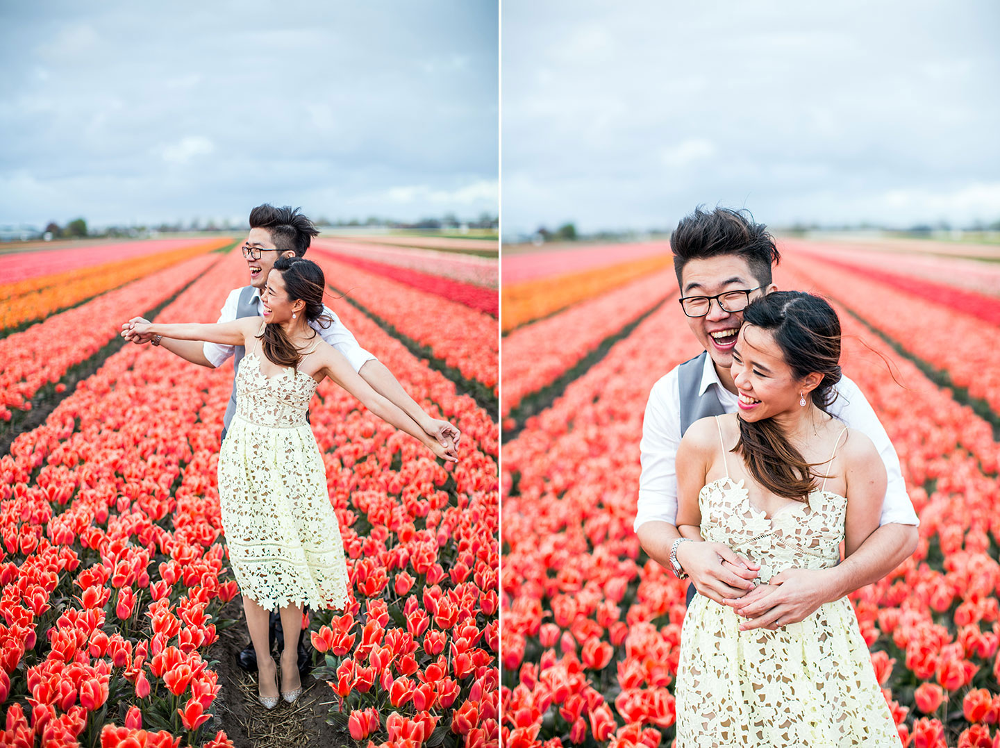 Fun and outgoing photoshoot in the tulip fields of the Netherlands