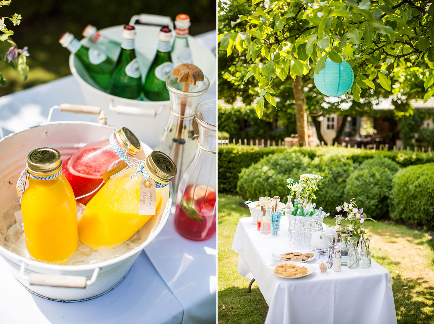 Zomerse drankjes tijdens een bruiloft bij Domaine d'Heerstaayen