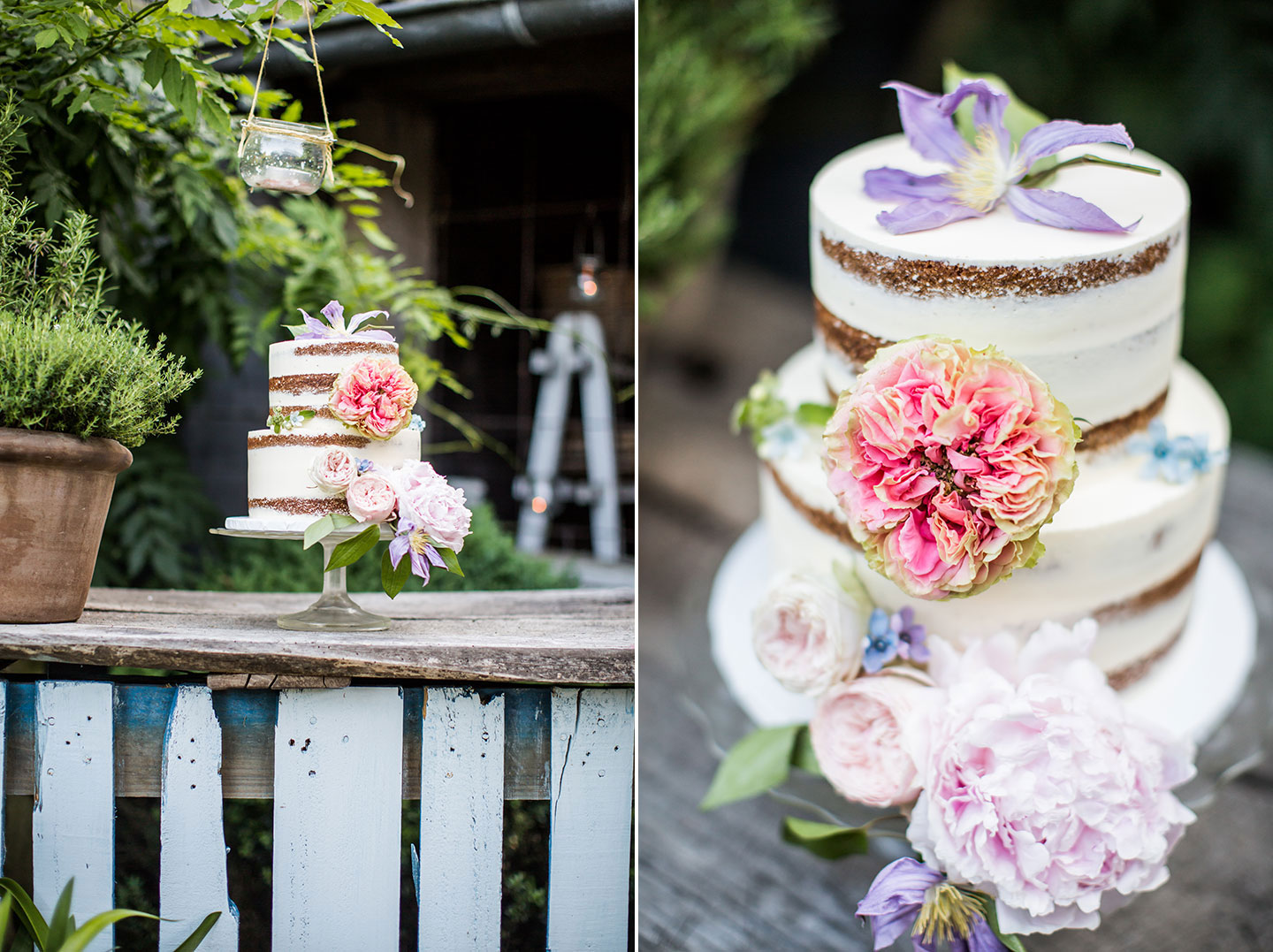 Nude bruidstaart met bloemen